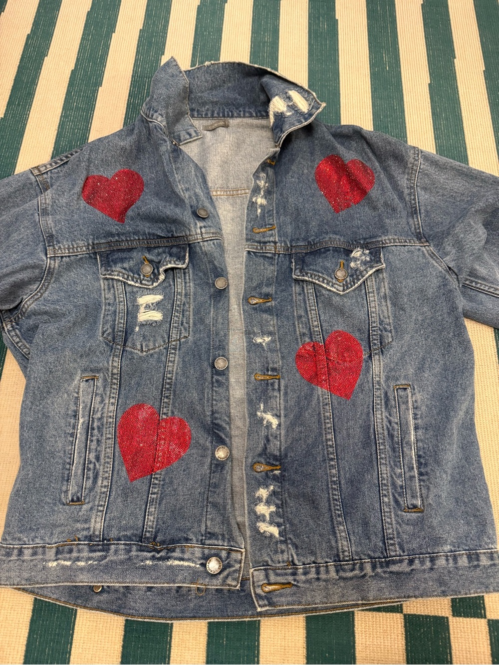 CARMAR Blue Denim Jacket with Red Heart Patches